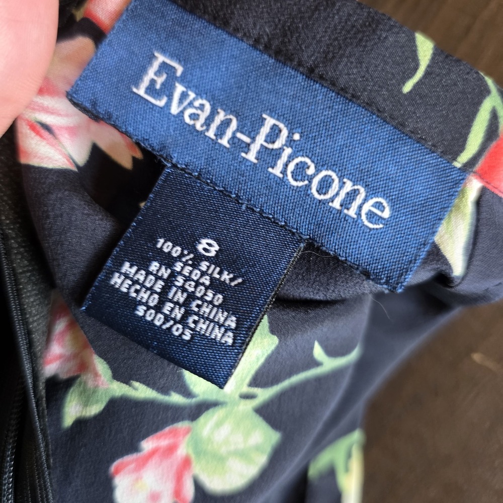 Evan-Piccone Skirt Women's Size 8 Black Multi‎ Color Floral Long 100% Silk - Picture 5 of 5
